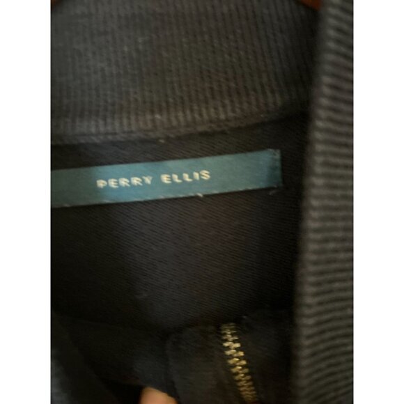PERRY ELLIS 1/4 Zip Knitted Sweater Navy Blue Pullover Cotton Modal Blend Size L - Picture 4 of 7